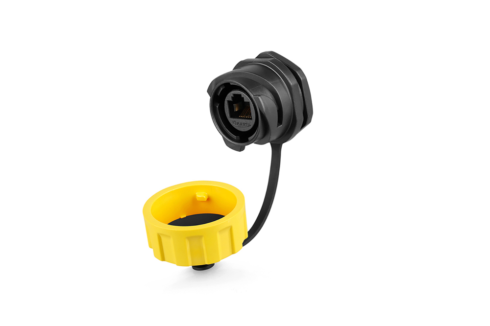 YM-24-RJ45塑膠圓形四孔防水信號航空插頭連接器